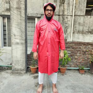 রেড কালার মোটা চাইনিজ ফেব্রিকের রেইনকোট